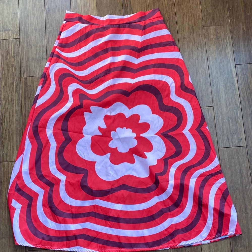 Vibrant Red Floral Maxi Skirt
